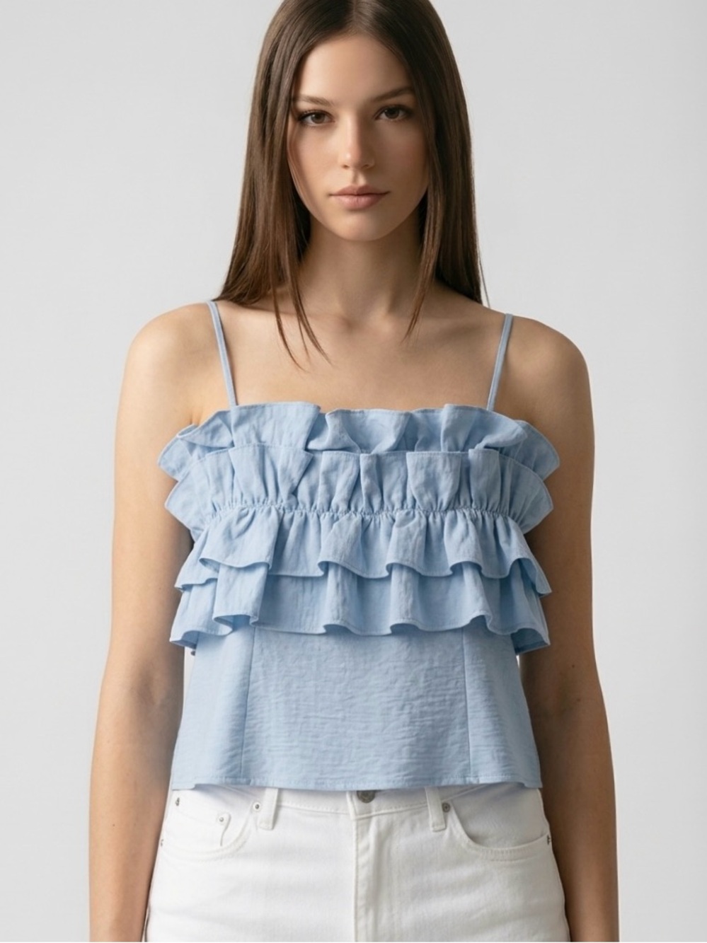 NWT Sienna Sky Ruffle Trim Top Baby Blue